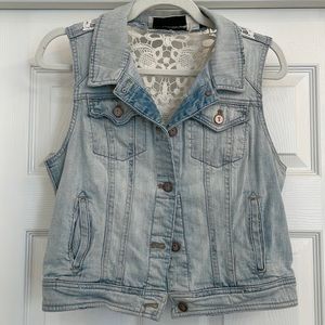 Anthropologie Pilcro Lace Back Denim Vest